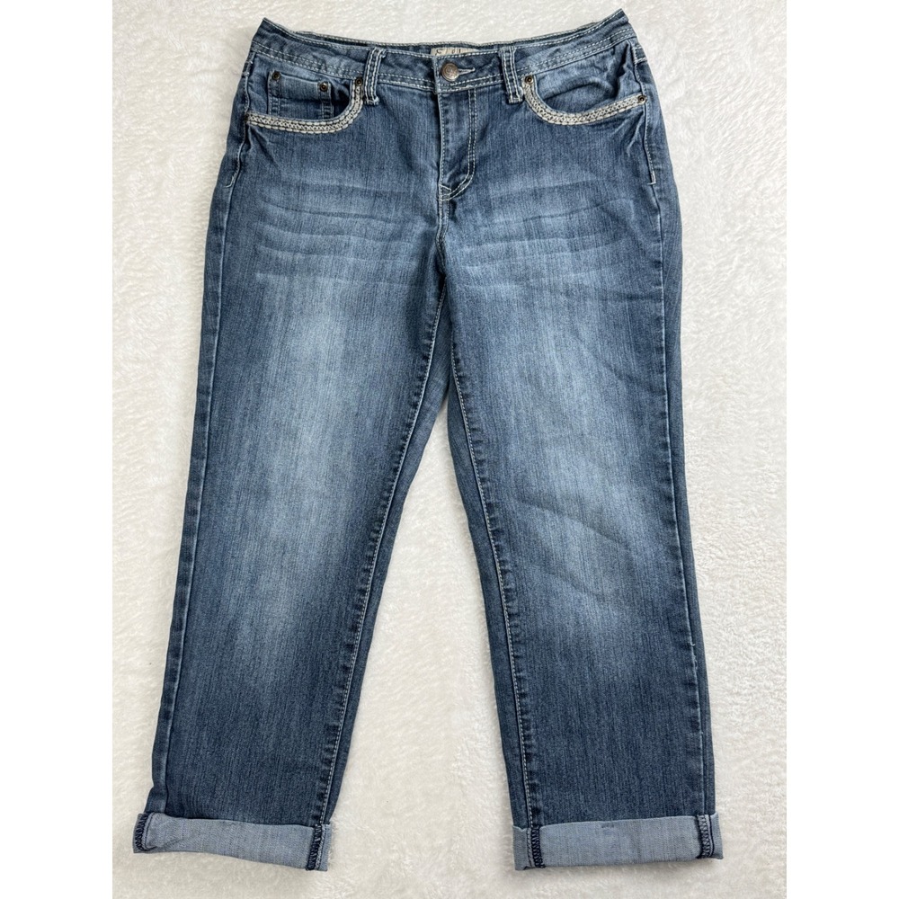 Earl Jean Womens Size 10 Medium Wash Embroidered Back Pocket Cropped Capri Jeans